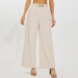 Wide Leg Pants With Half Elastic Waist