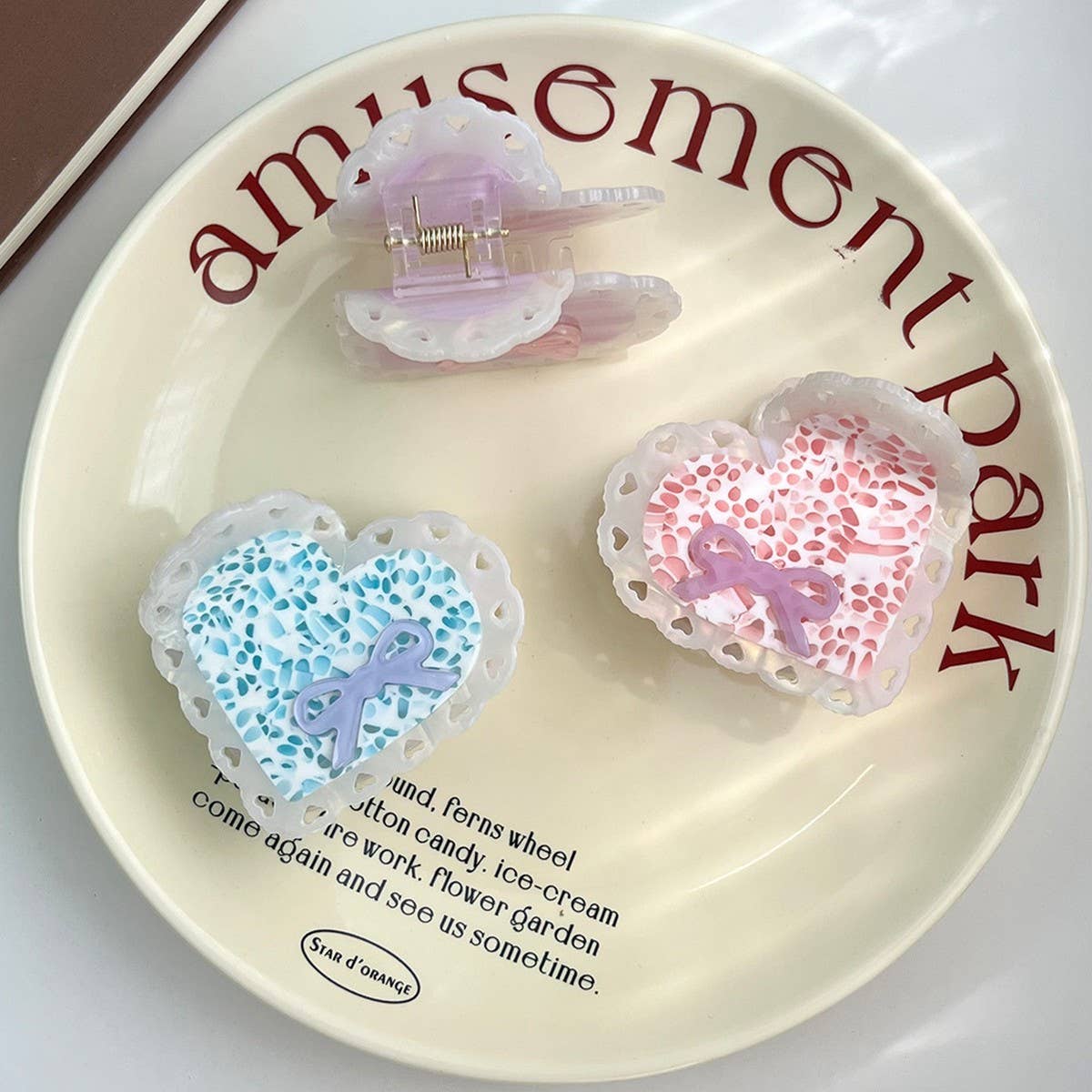 ELEGANT BOW ACETATE CLAW CUTE HOLLOW HEART CLIP_CWAHA5910