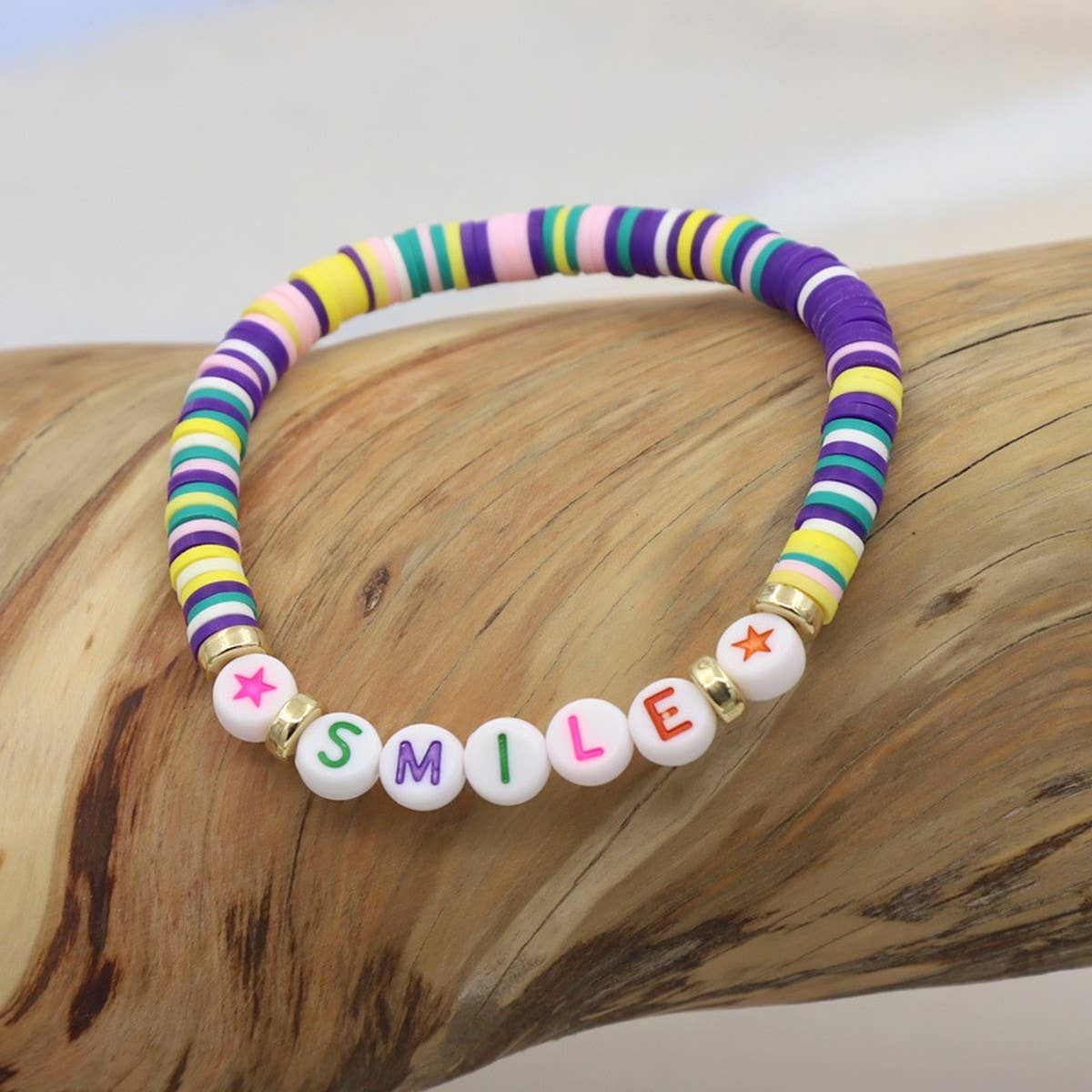COLORFUL POLYMER CLAY LETTER BEADED BRACELET_CWMM3570