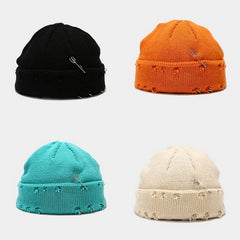 Cwah3168_New Style Iron Ring Pin Hole Wool Knitted Hat