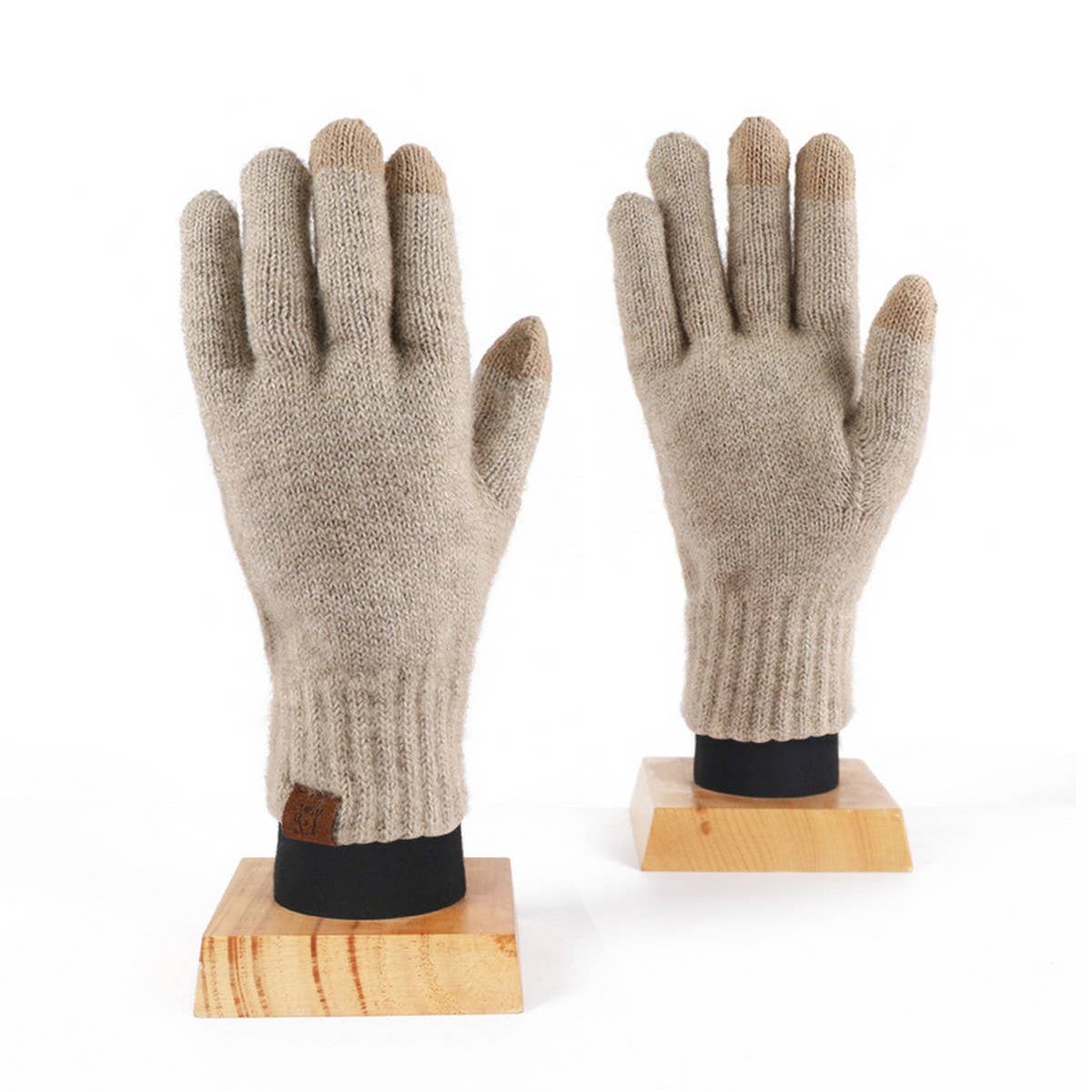 KNITTED FLEECE PLAID TOUCH SCREEN WARM GLOVES_CWAG0371
