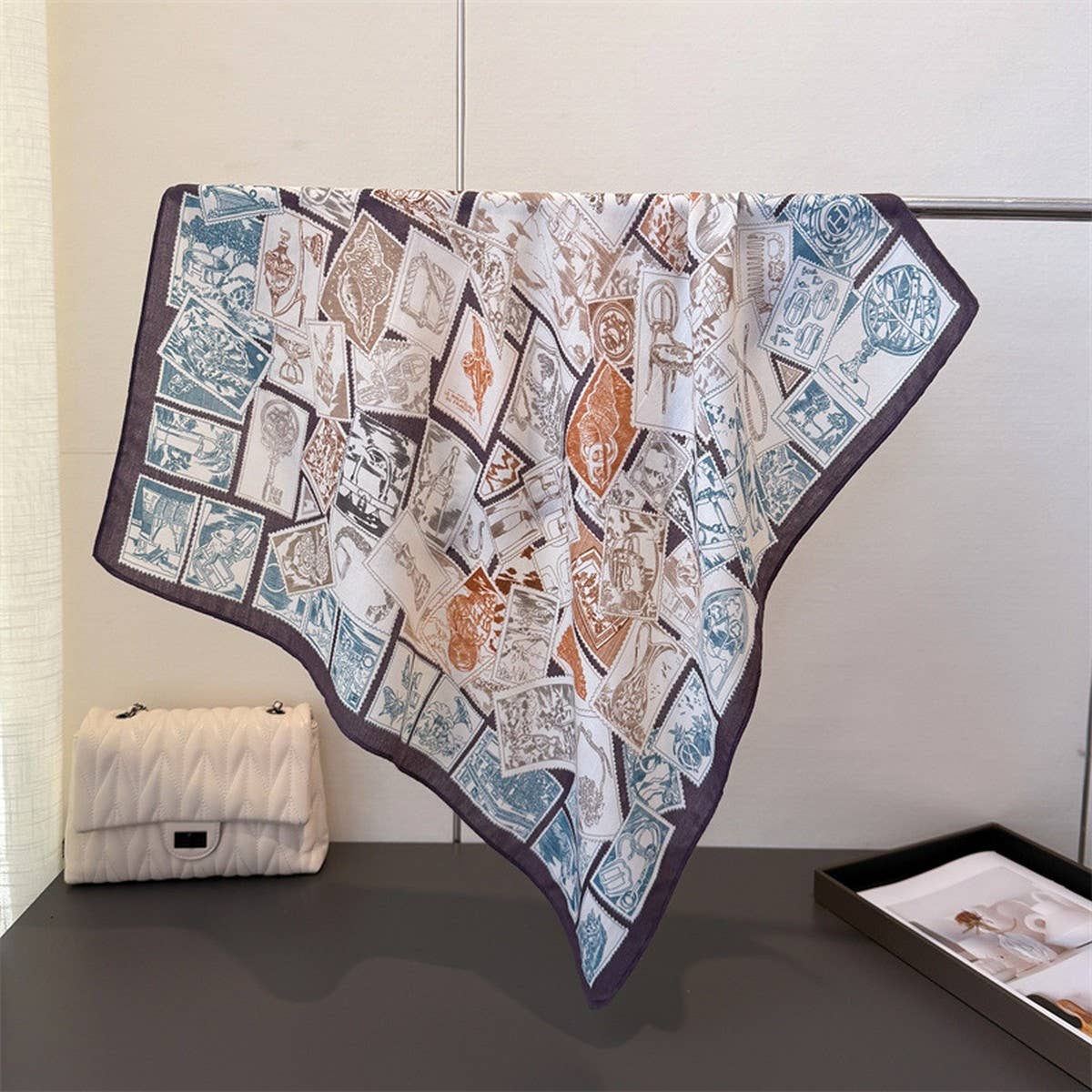 Vintage Stamp Herringbone Linen Feel Scarf_Cwasc03304