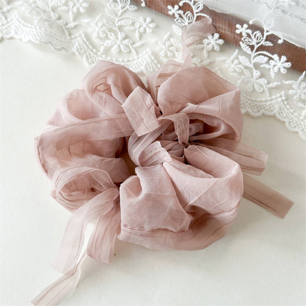 Oversized Chiffon Ribbon Scrunchie Hair Tie Women_Cwaha07537