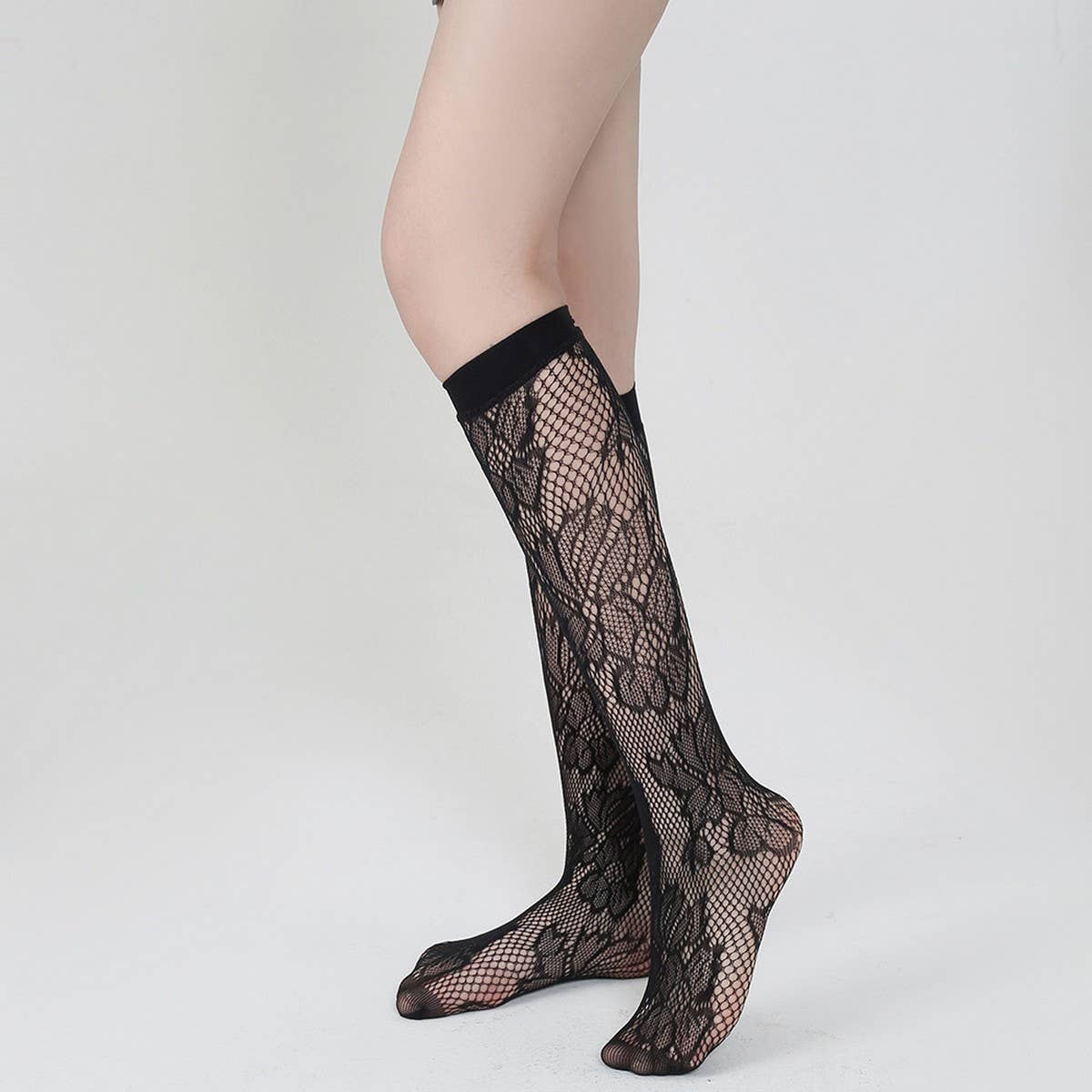 Women Fishnet Ultra Thin Stay Up Knee High Socks_Cwms0232