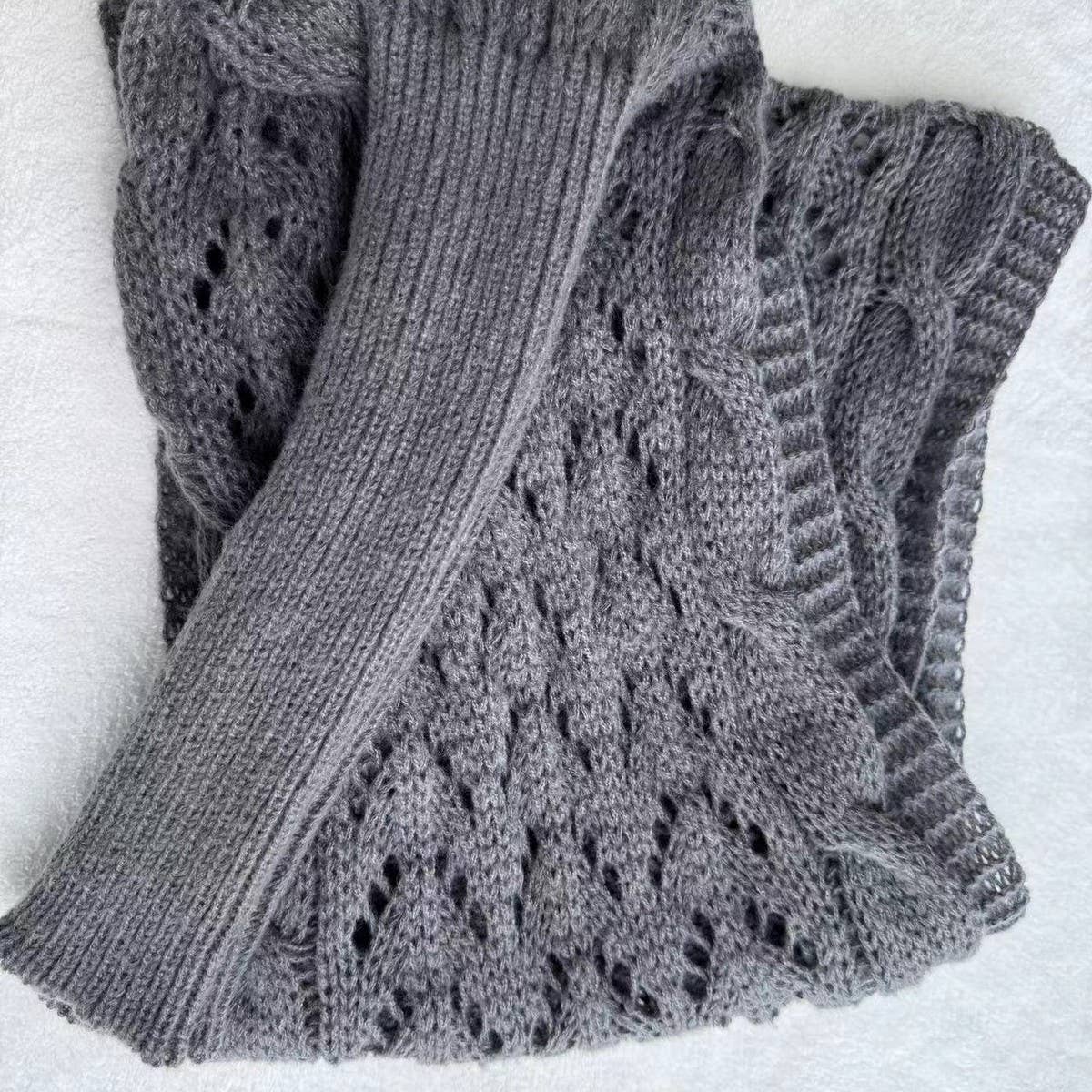 Cwasc1793_Twisted Hollow Long Sleeve Shawl Collar Scarf