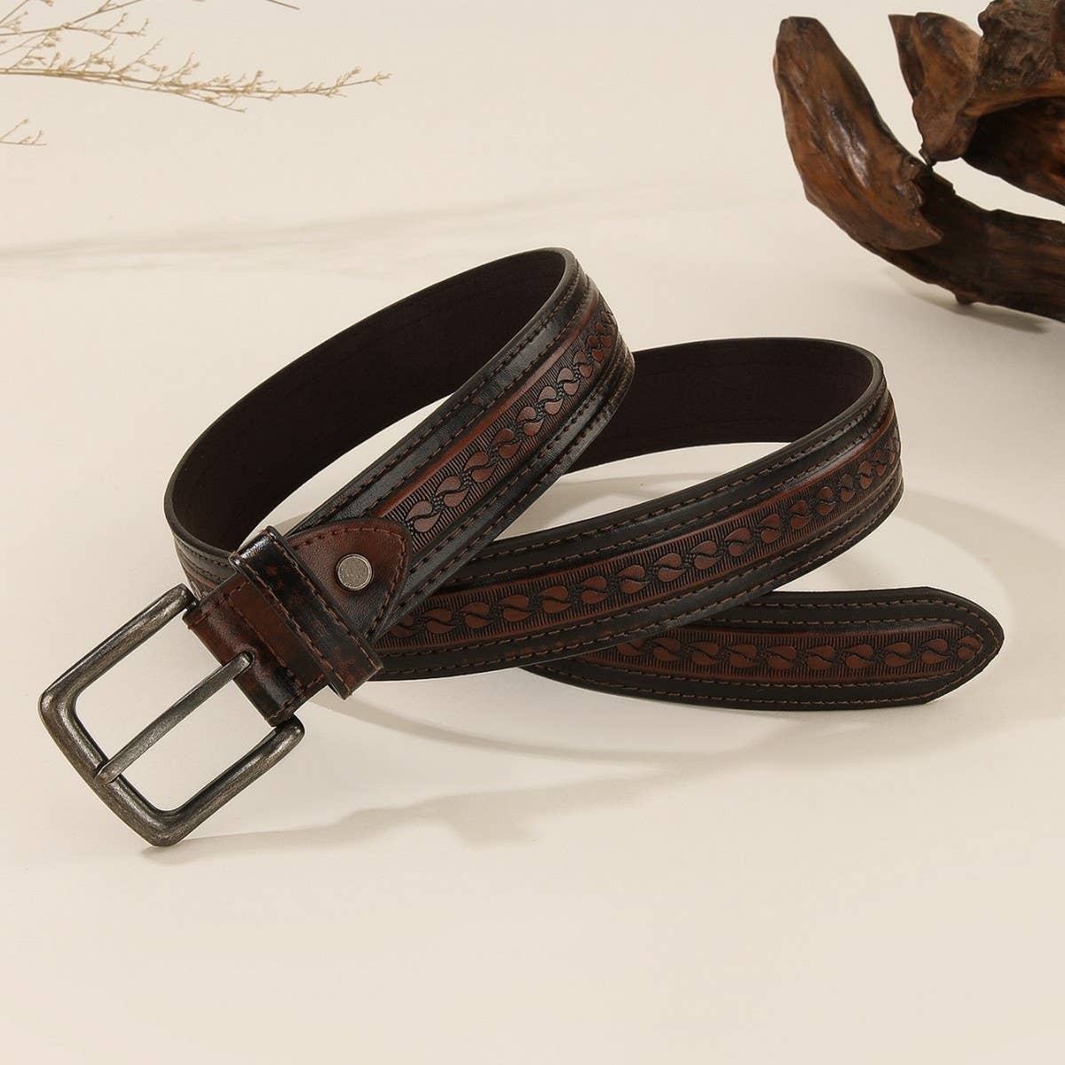 Vintage Embossed Western Pin Buckle Belt Unisex_Cwabe1240