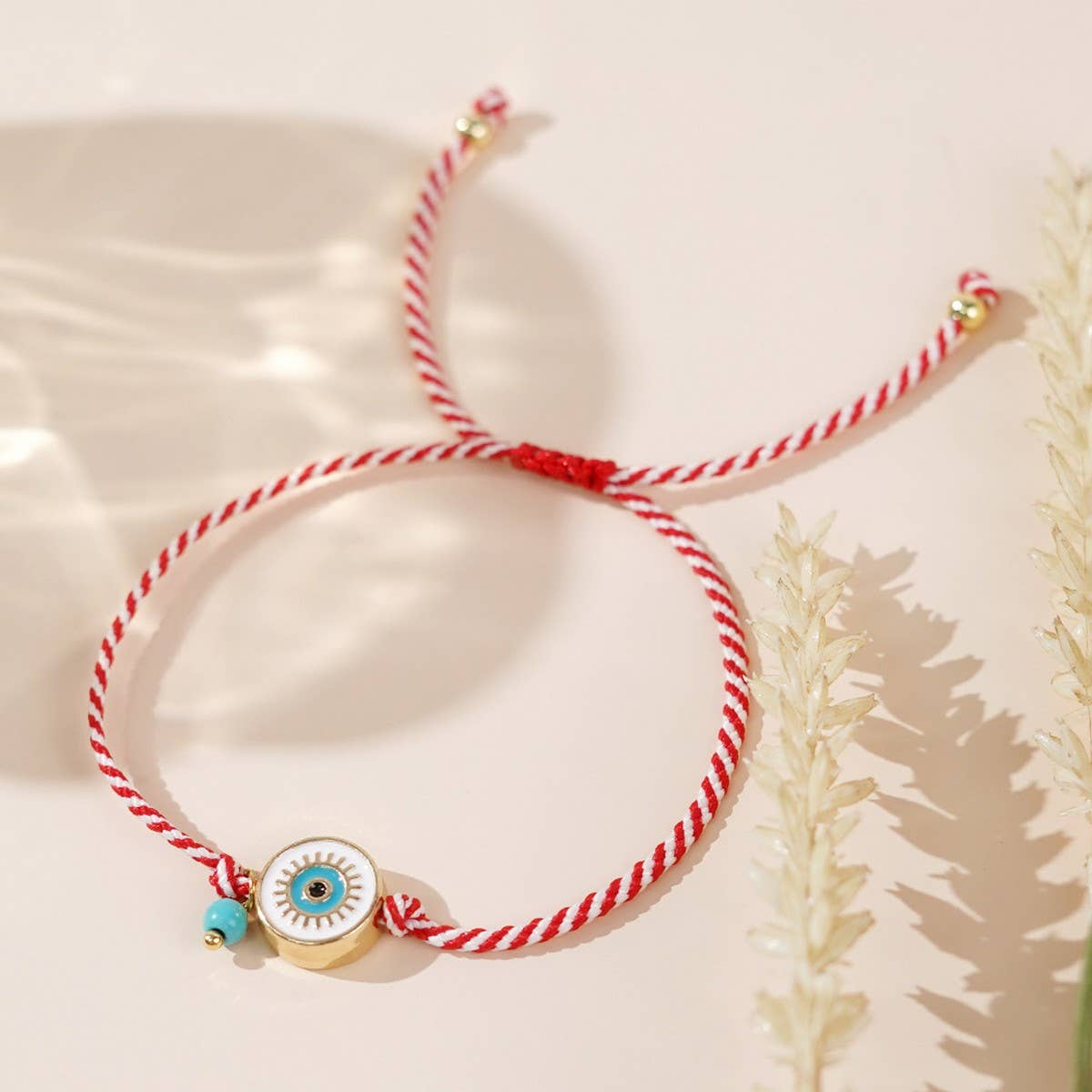 White Eyes Turquoise Red And White Rope Bracelet_Cwmm3797