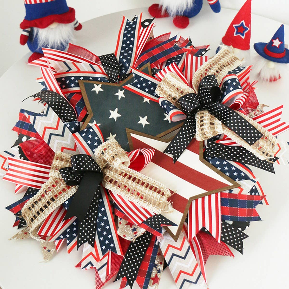 Usa Flag Ribbon Wreath For Independence Day_Cwaje05381