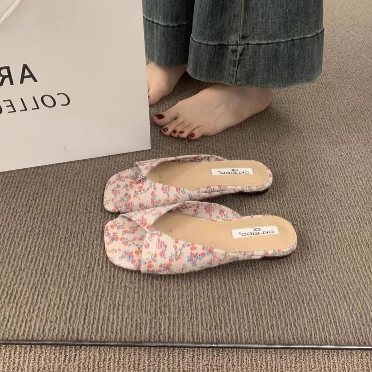 FLAT PEEP TOE SLIDE SANDALS FOR SUMMER_CWSHF0074