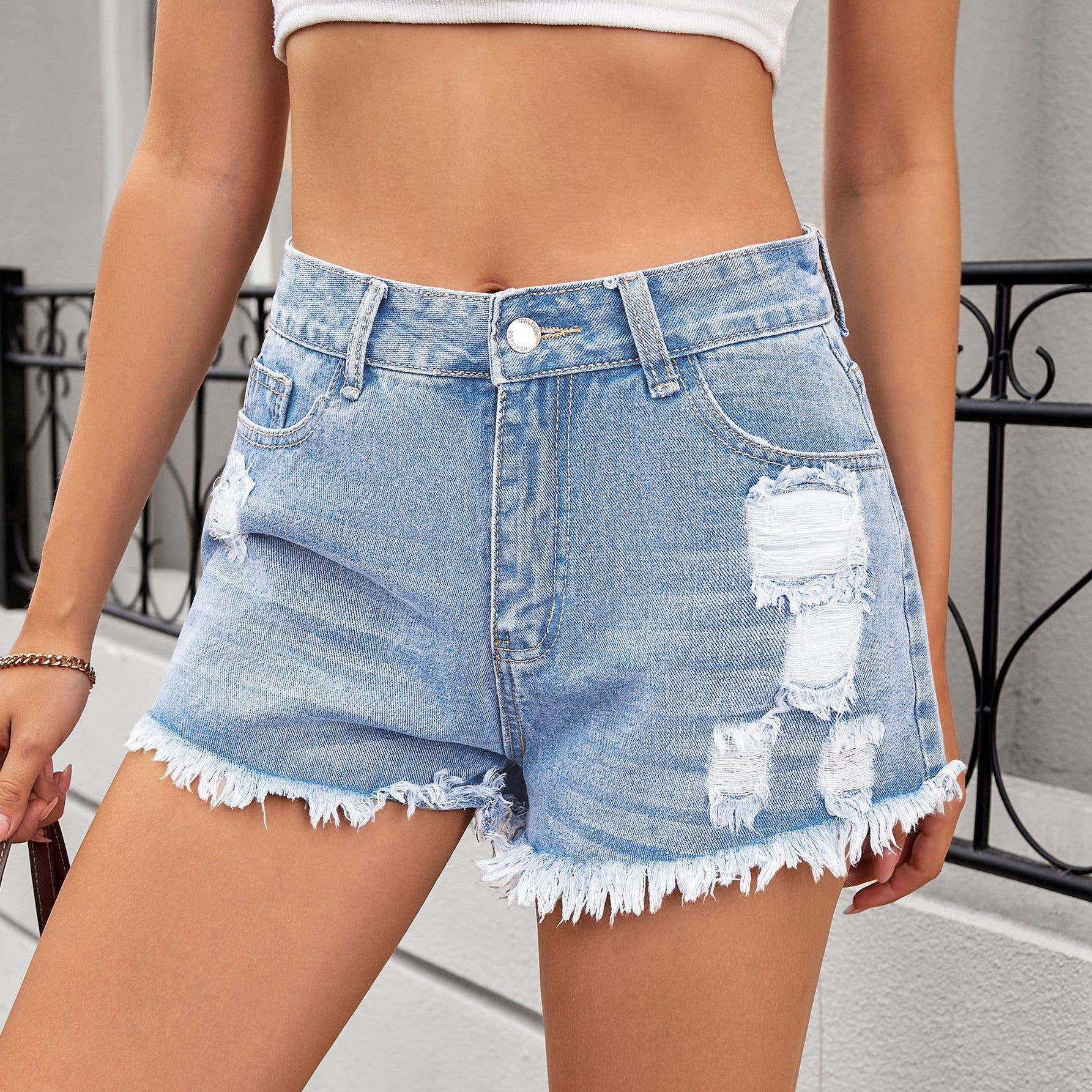 Washed Distressed Denim Shorts For Baddie Look