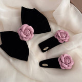 NEW BLACK VELVET PINK CAMELLIA HAIRPIN_CWAHA4658
