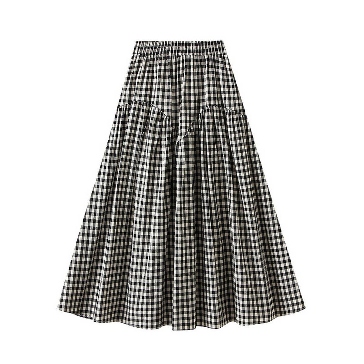 Vintage Plaid High-Waist A-Line Flared Skirt_Cwbms0349