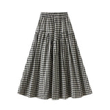 Vintage Plaid High-Waist A-Line Flared Skirt_Cwbms0349
