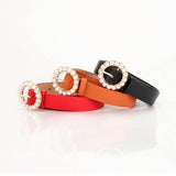 Cwabe0943_Versatile Round Buckle Pearl Multicolor Belt