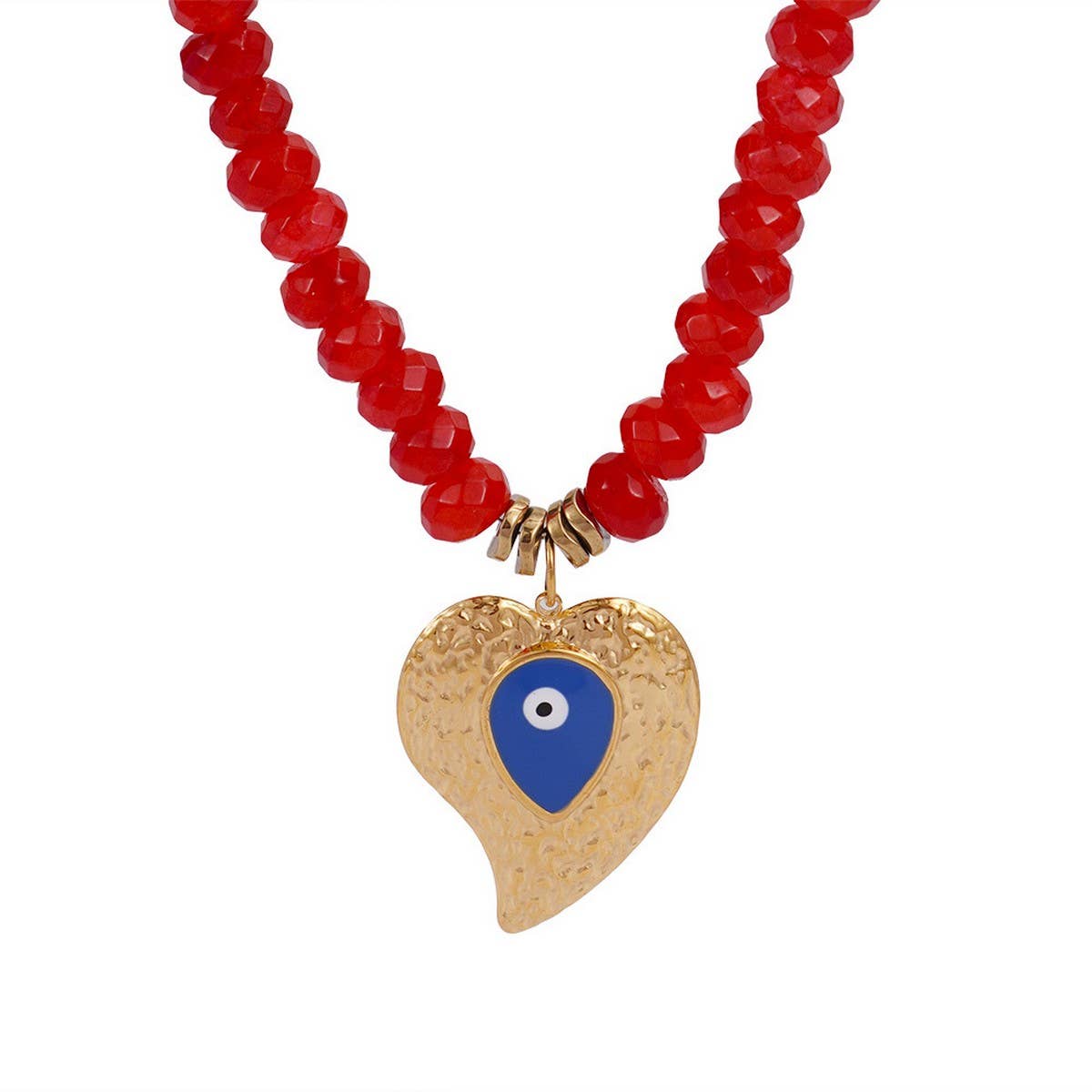 COLORFUL BEADS MALACHITE EVIL EYE HEART NECKLACE_CWMM7537