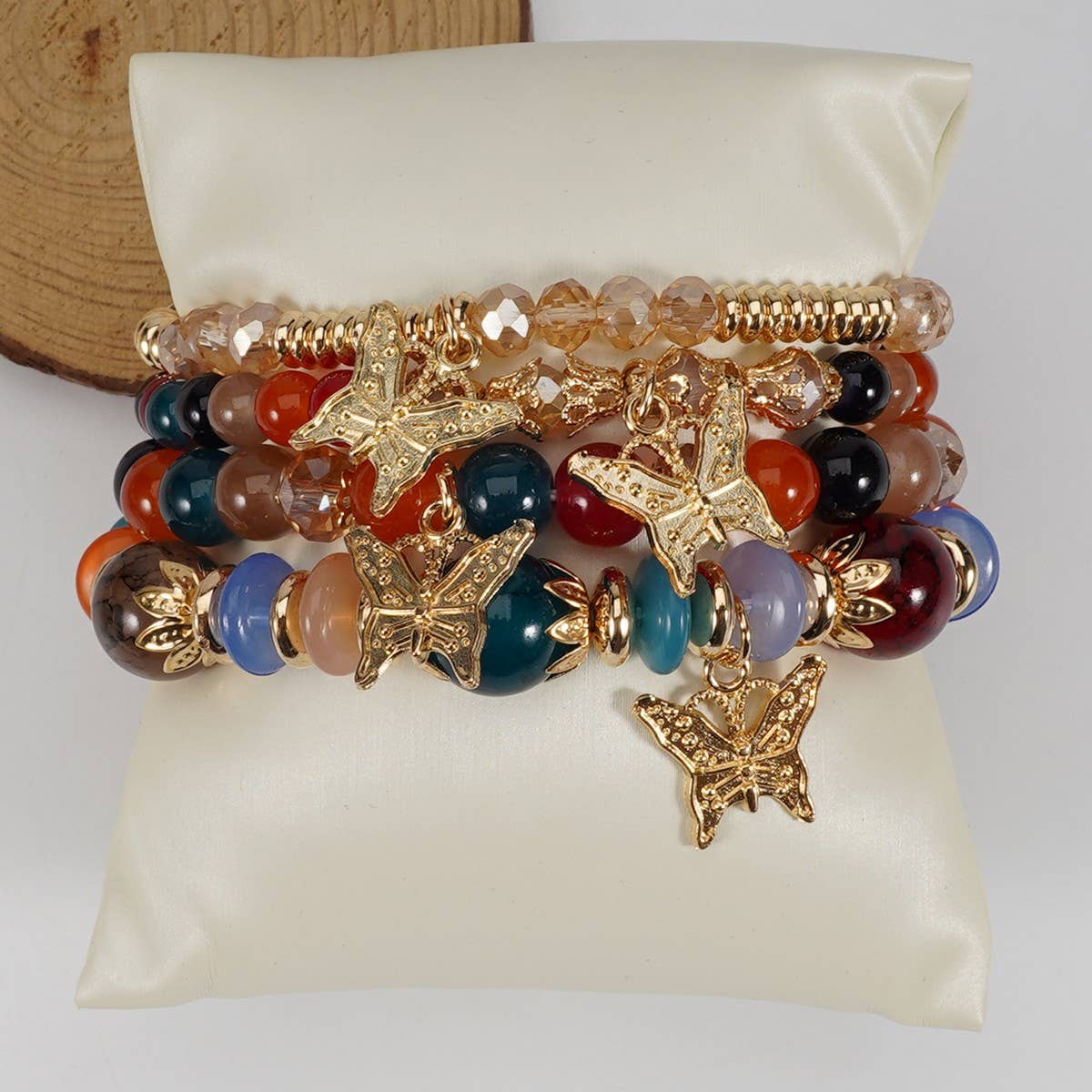 Cwmm10456_Boho Leaf Charm Multi Layer Beaded Bracelet