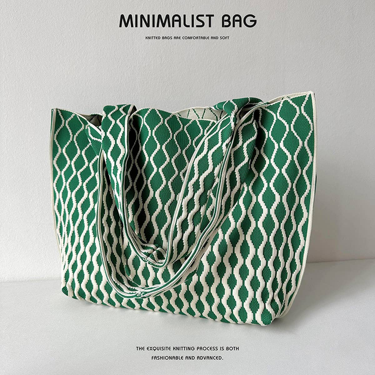 Women Fashion Plaid Knitted Shoulder Handbag_Cwab1515