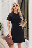 Solid-Color Hollowed-Out Lace Round-Neck Dress
