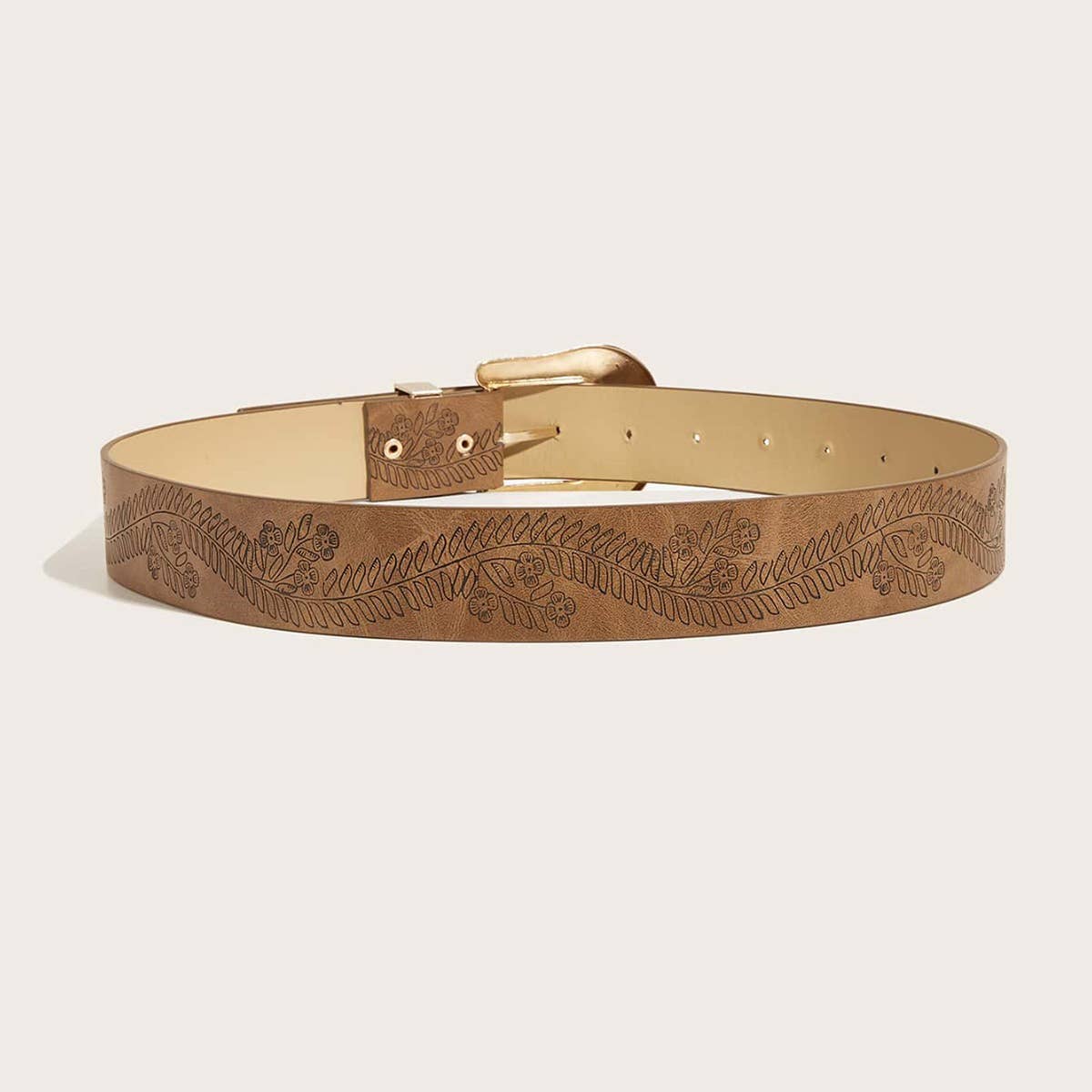 Western Style Horseshoe Print Camel Belt_Cwabe0447
