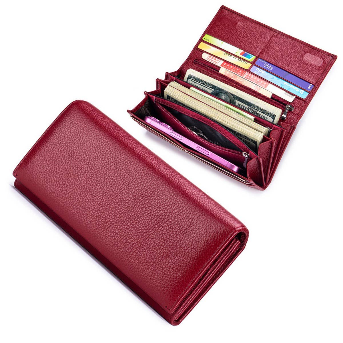 Womens Leather Long Wallet Large Capacity_Cuab00401