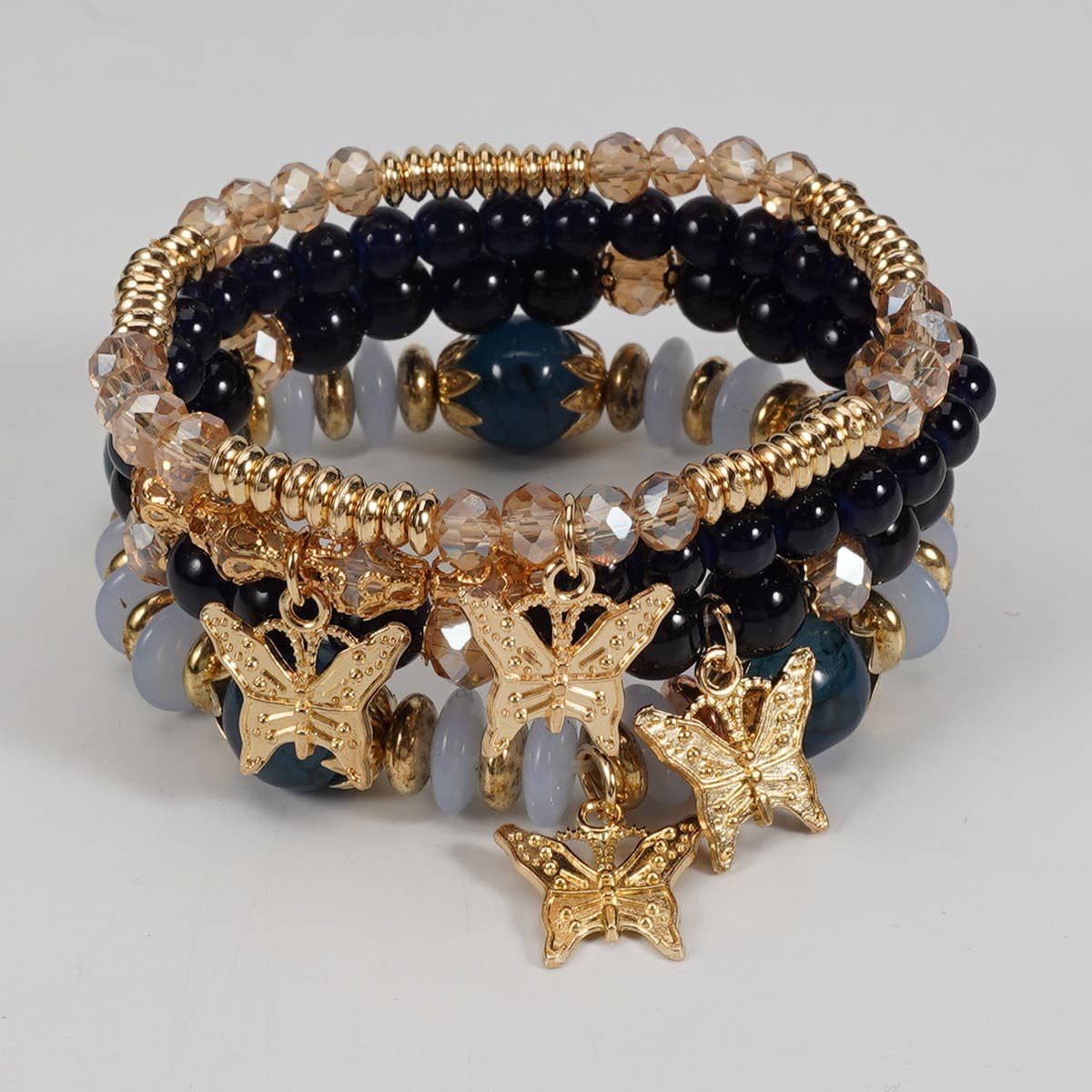 Cwmm10456_Boho Leaf Charm Multi Layer Beaded Bracelet