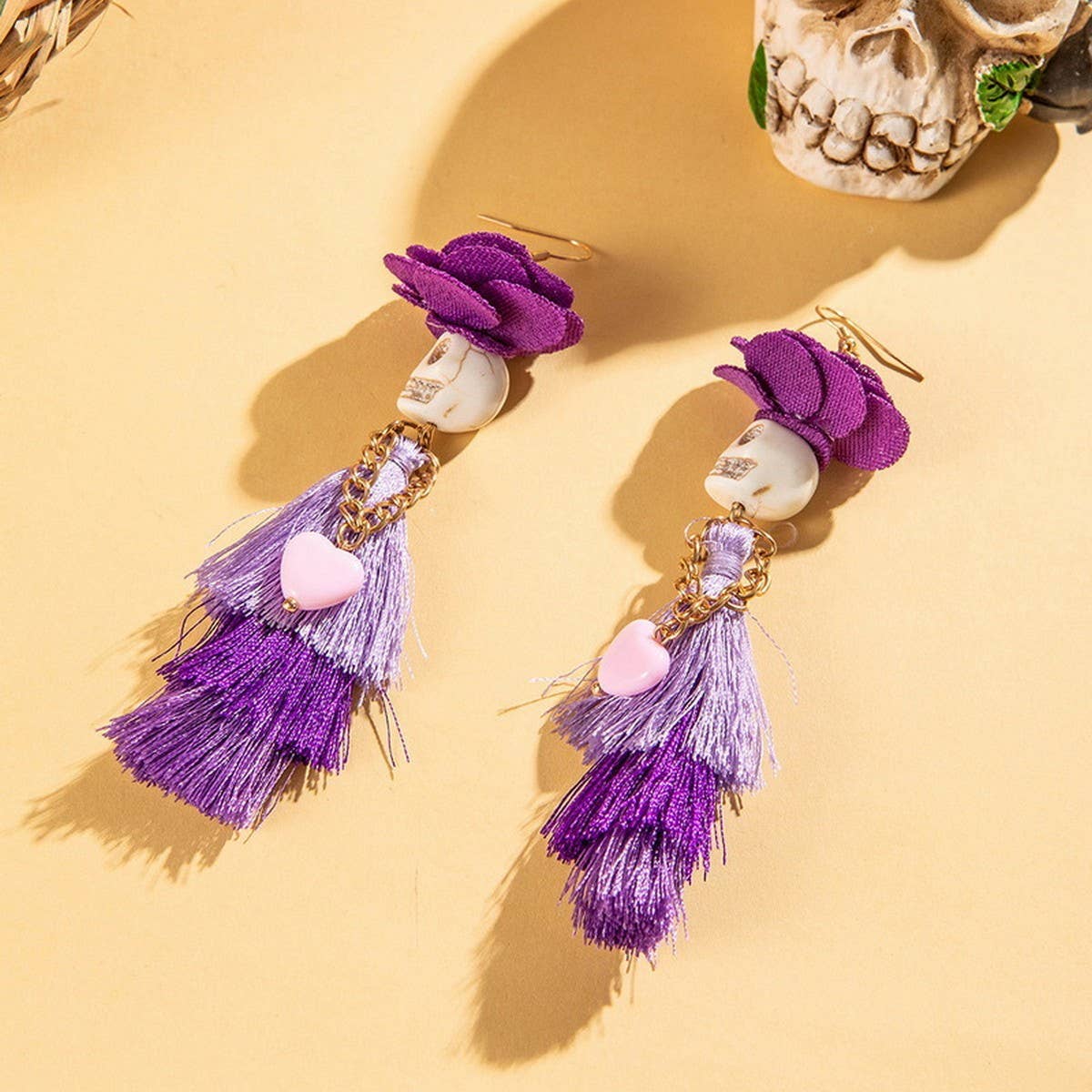Cwaje2507_Halloween Skull Tassel Earrings