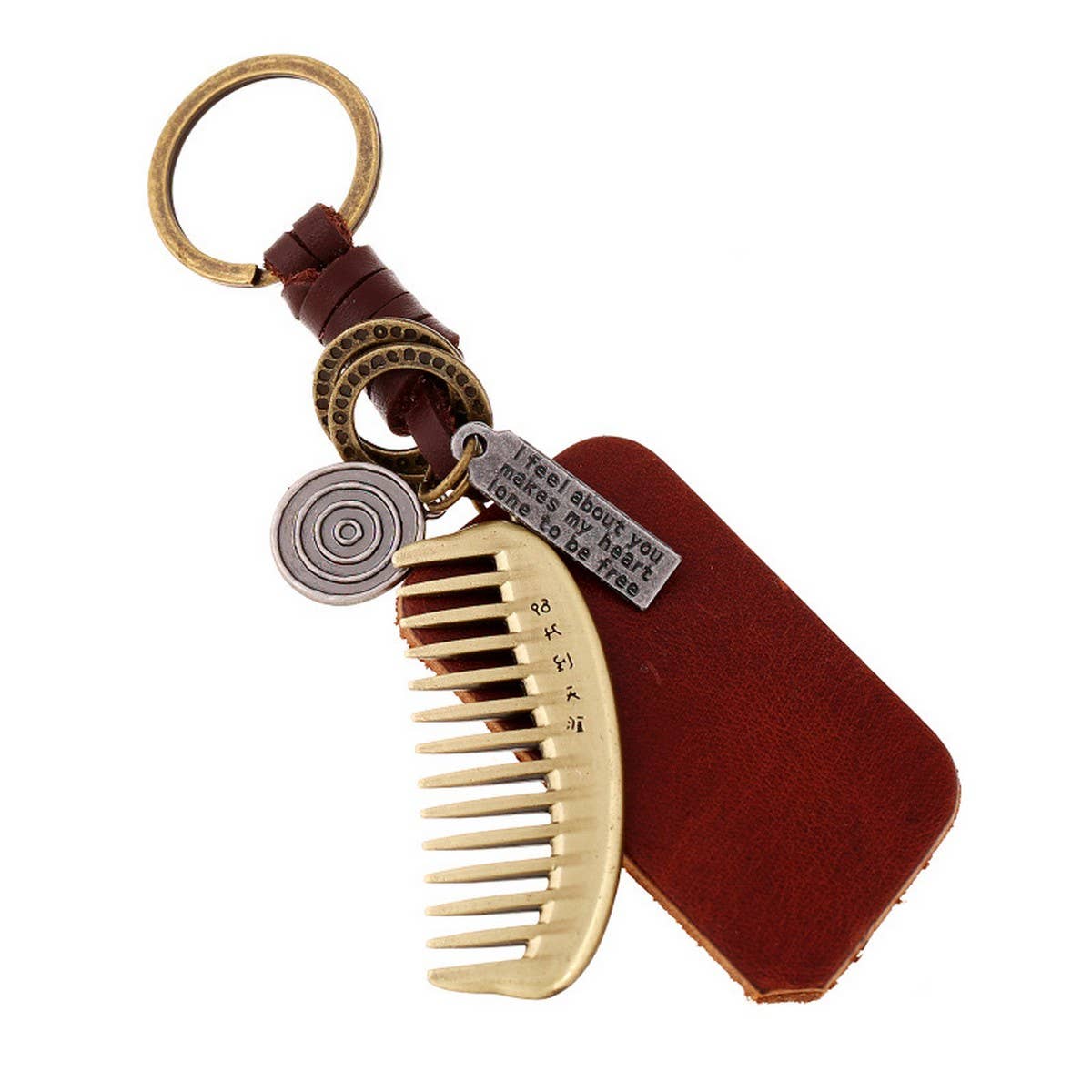 SIMPLE BRAIDED ALLOY COMB COWHIDE KEYCHAIN_CWMM4719