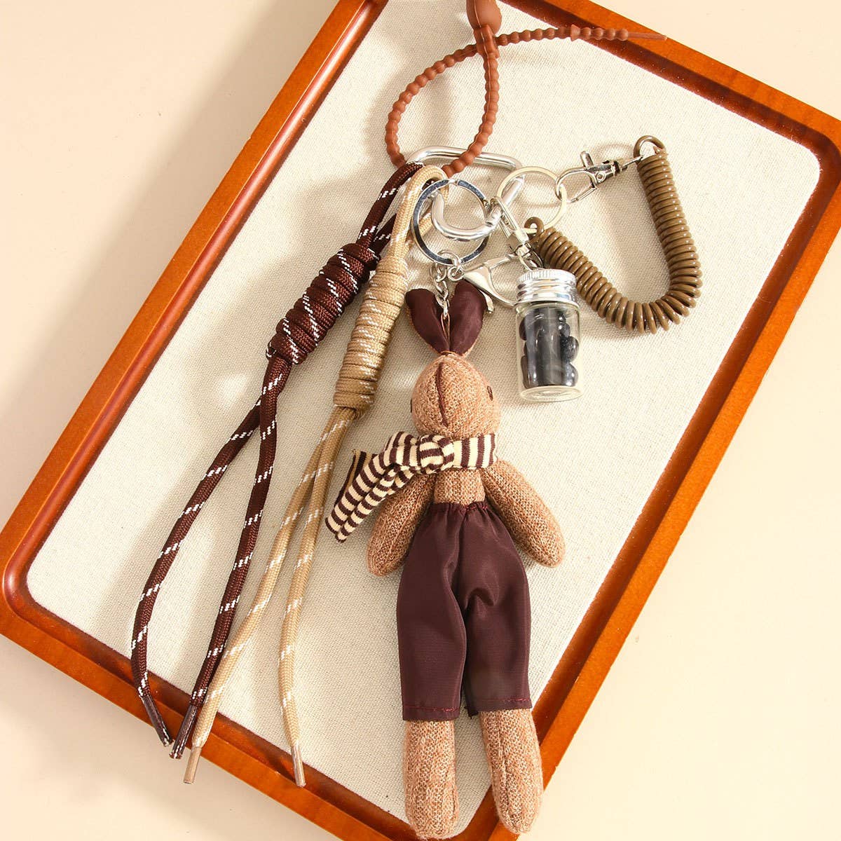PLUSH RABBIT WITH SCARF COFFEE BEAN KEYCHAIN_CWMM7752