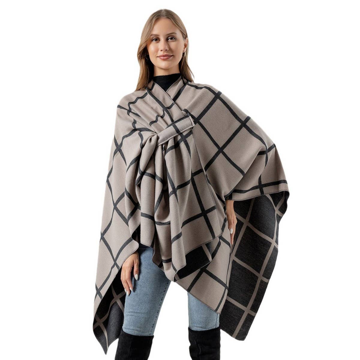 SOLID COLOR PLAID CAPE CLOAK PLAIN SHAWL_CWASC2257