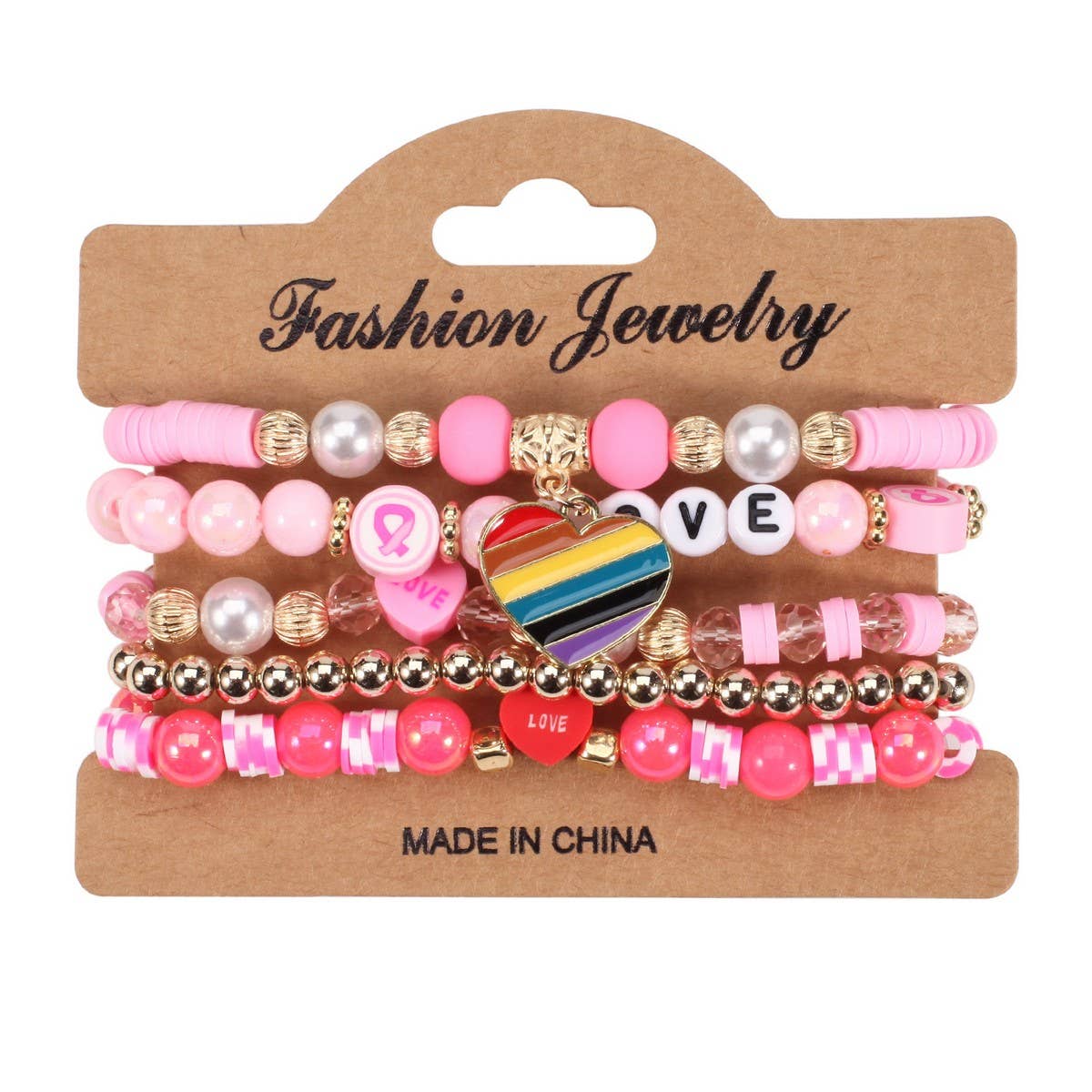 Cwaje05693_Valentine Heart Crystal Beaded Elastic Bracelet