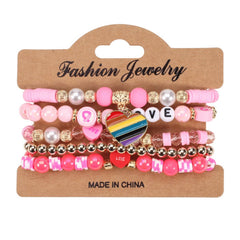 Cwaje05693_Valentine Heart Crystal Beaded Elastic Bracelet