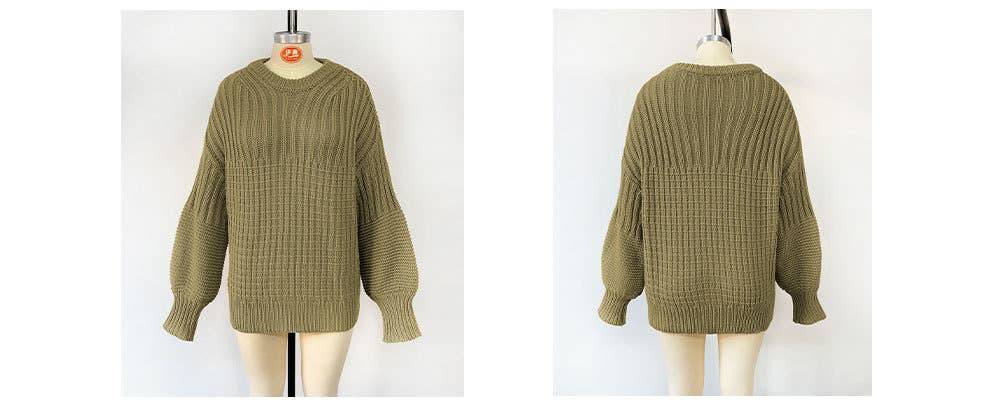 Solid Color Crew Neck Plus Size Pullover Sweater