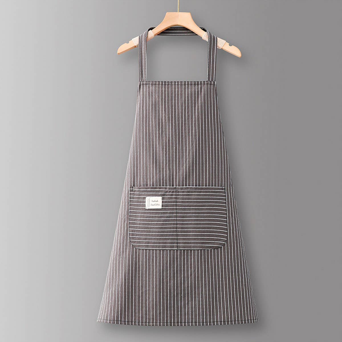 Cotton Striped Grid Kitchen Apron With Pocket_Cwmm10095