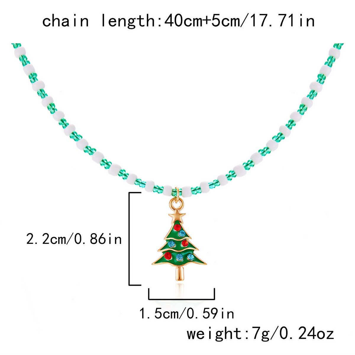 Cwaje2515_Christmas Tree Santa Claus Rice Bead Necklace