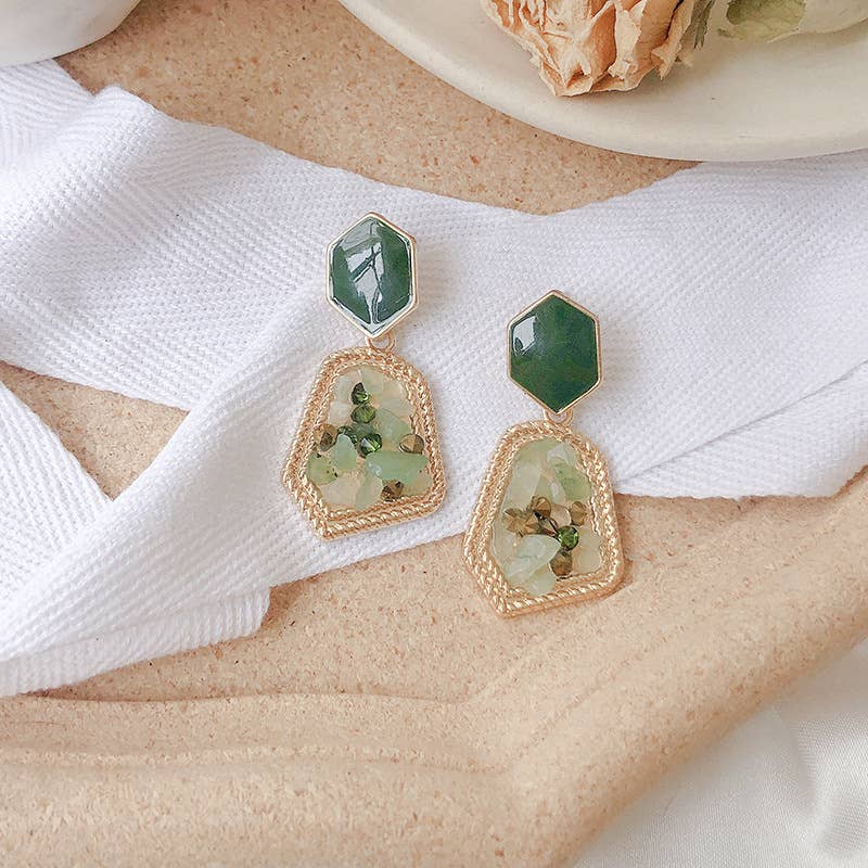 S925 Silver Needle Crushed Stone Stud Earrings