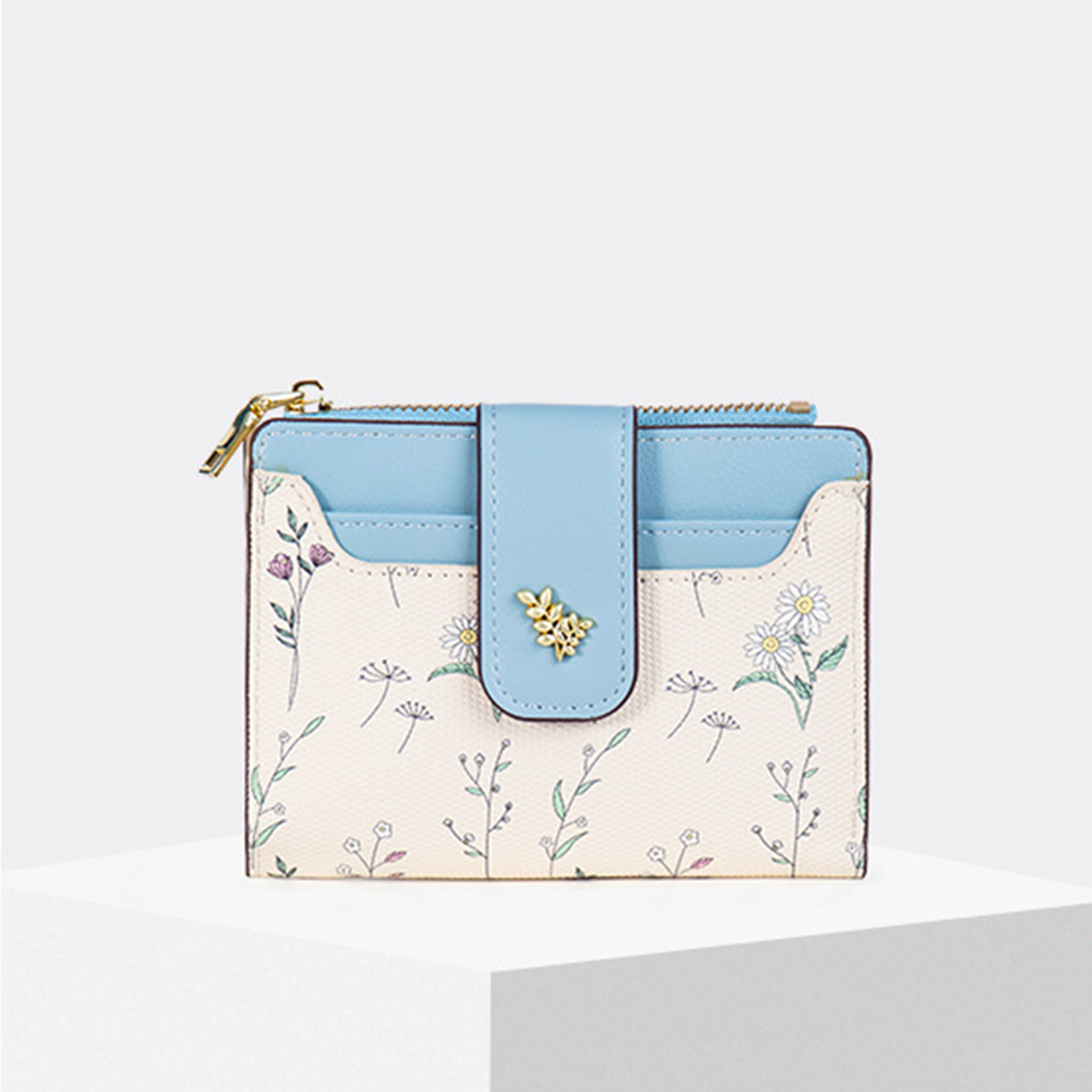 Fresh Floral Colorblock Mini Wallet With Zipper_Cwab06212