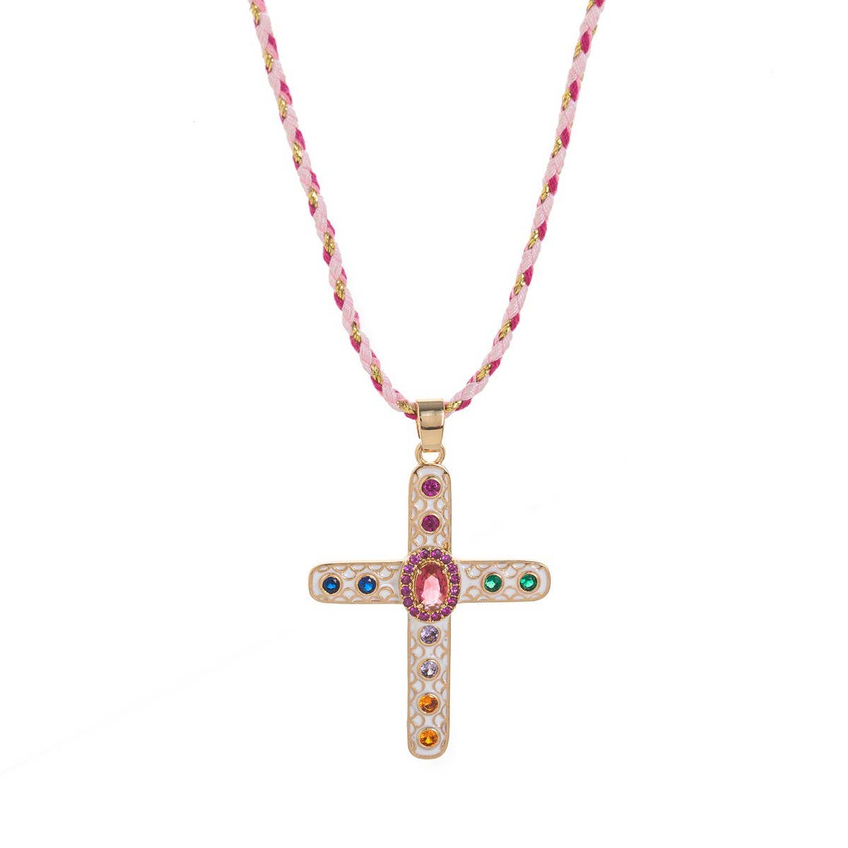 COLORFUL ZIRCON CROSS PENDANT NECKLACE VERSATILE_CWMM6961