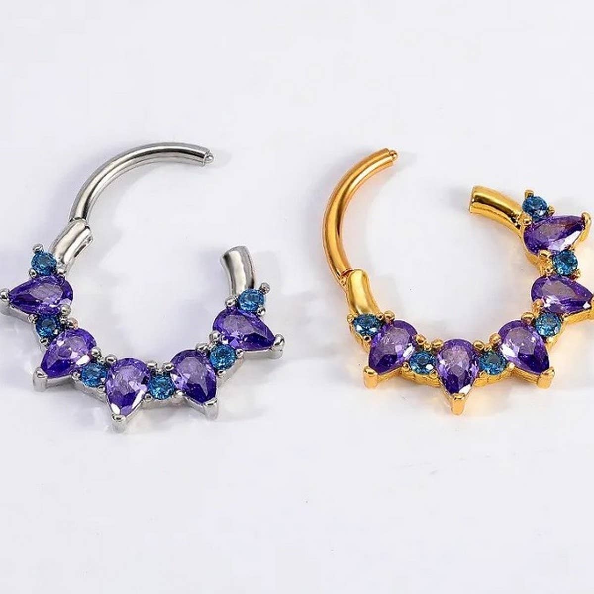 Zircon Amethyst Nose Hoop Ring Closed Style_Cwmm9508
