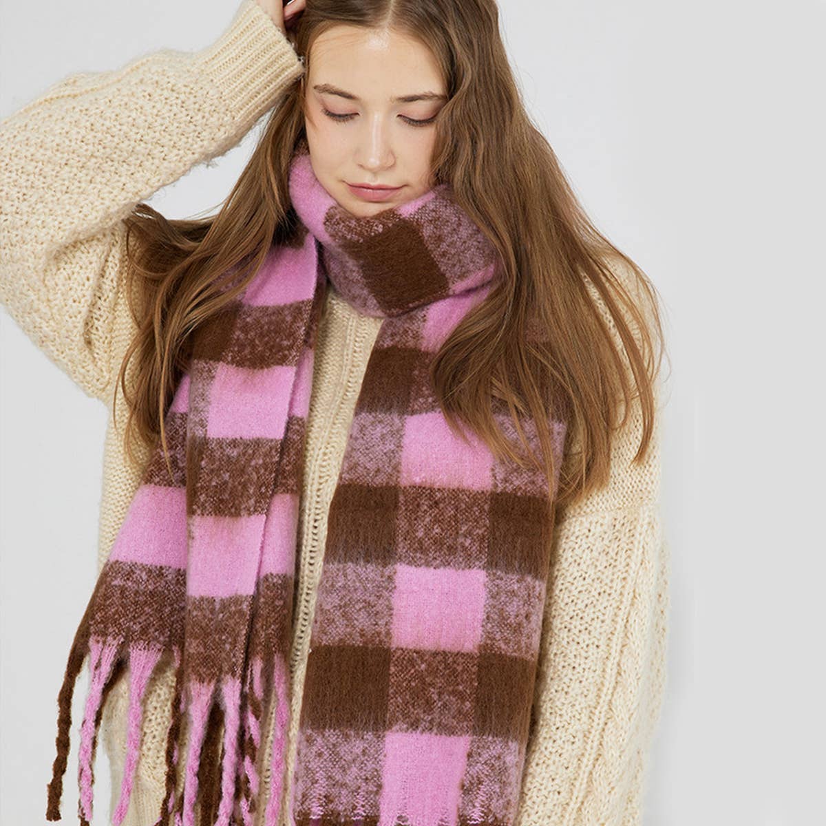 Black & White Plaid Fau Cashmere Scarf_Cwasc0324