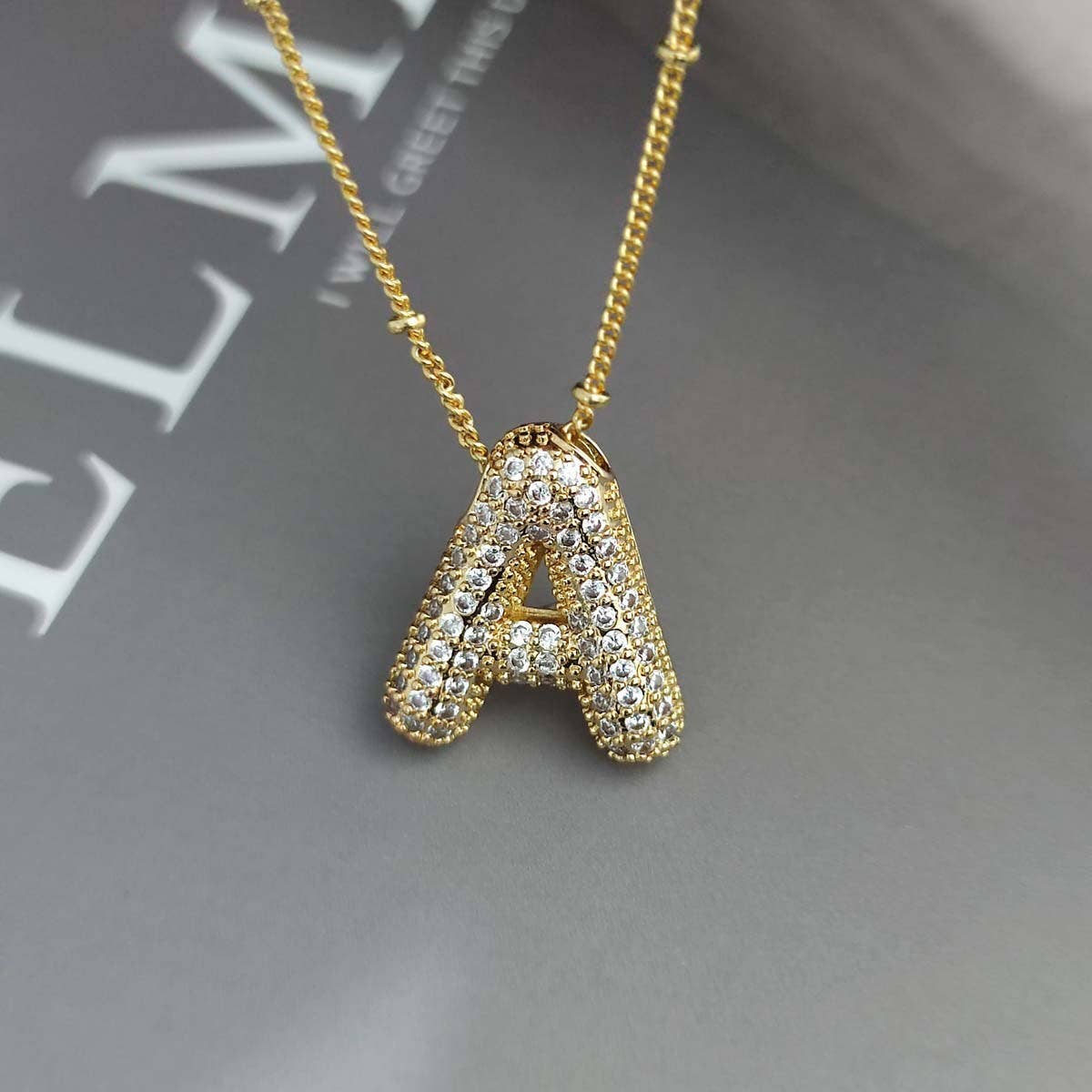COPPER ZIRCONIA 26 LETTERS PENDANT NECKLACE_CWMM5869