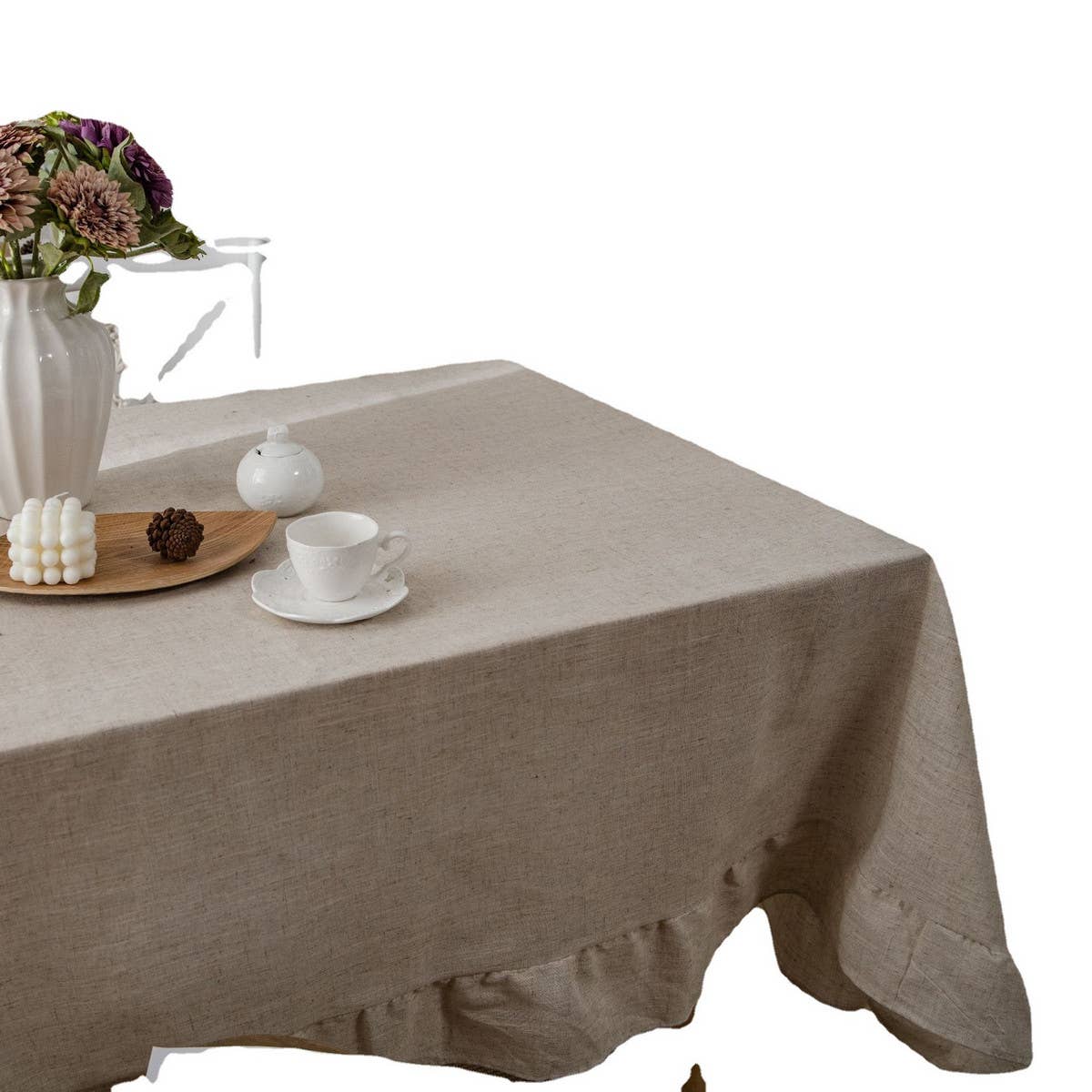 HOME PLAIN RUFFLED POLYESTER AND LINEN TABLECLOTH_CWMM0967