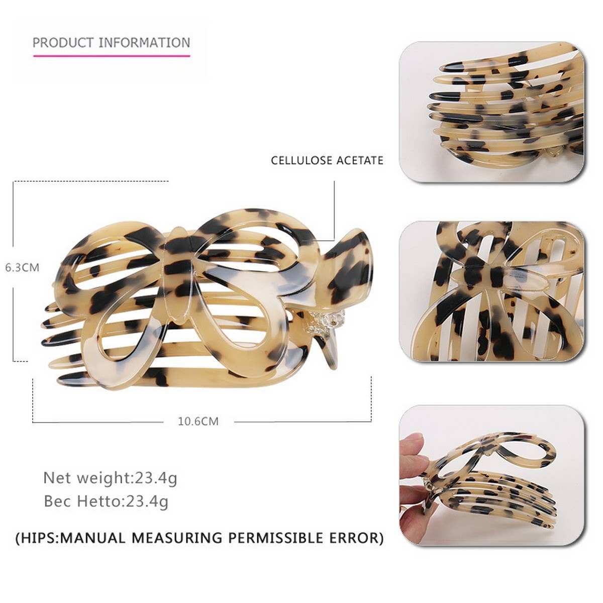 ACETATE PLATE BOW HAIR COMB CLIP NON SLIP HAIRPIN_CWAHA4225