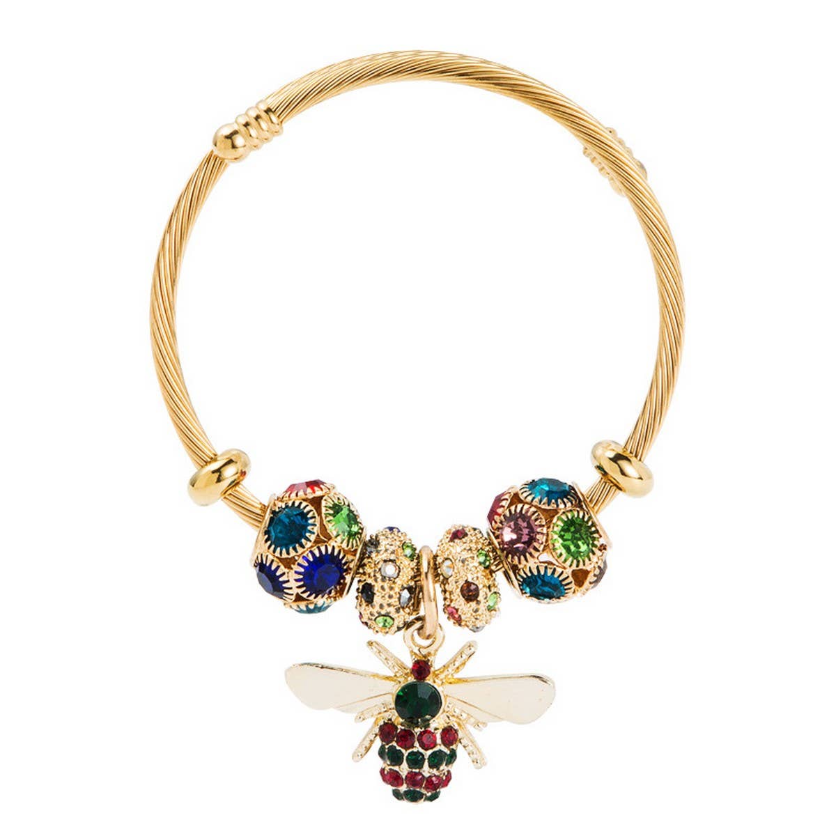 GOLD BEE CHARM BRACELET WITH SPARKLE BEADS_CWMM8475