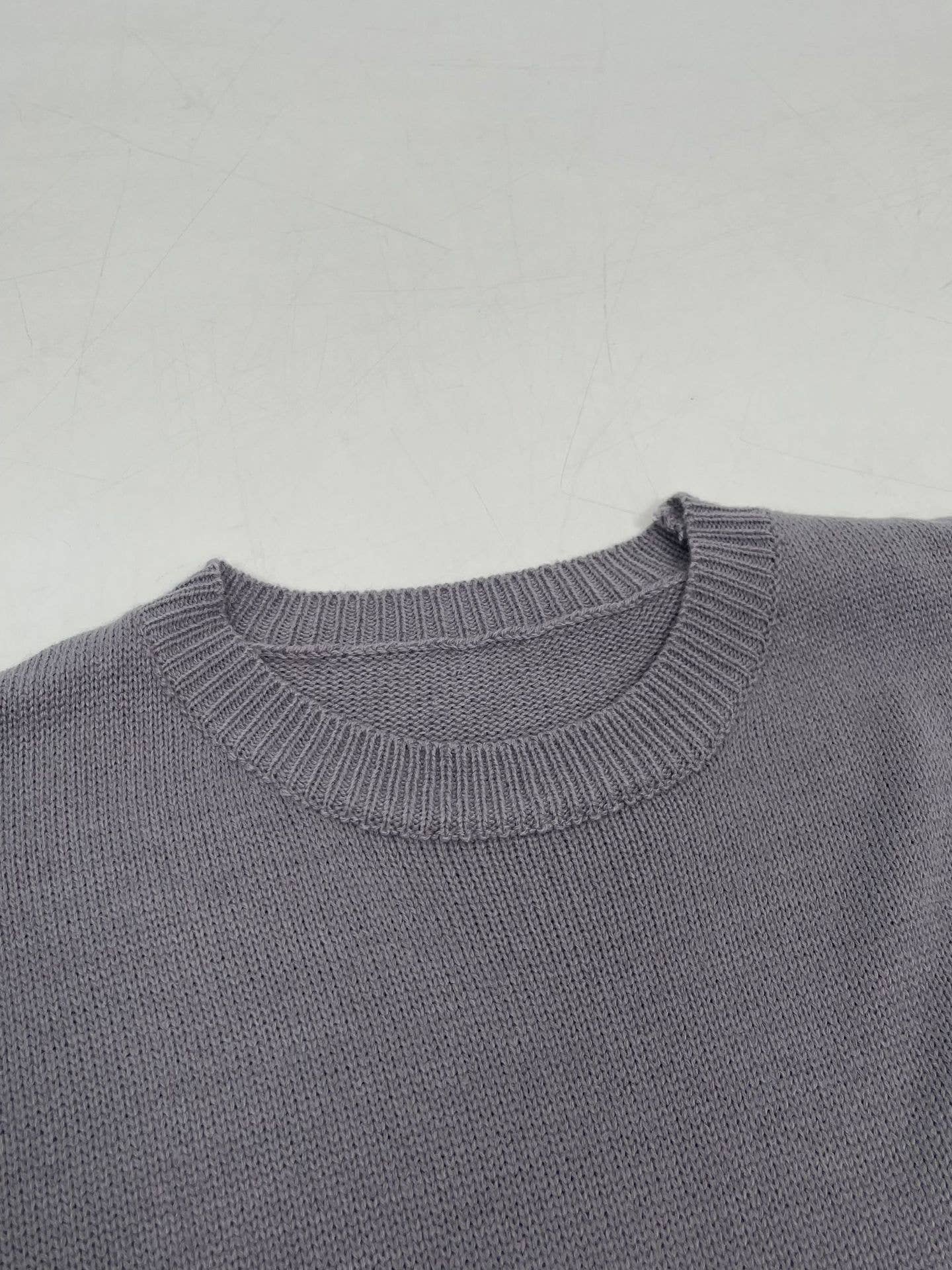 Solid-Color Patchwork Tweed Sleeve Sweater