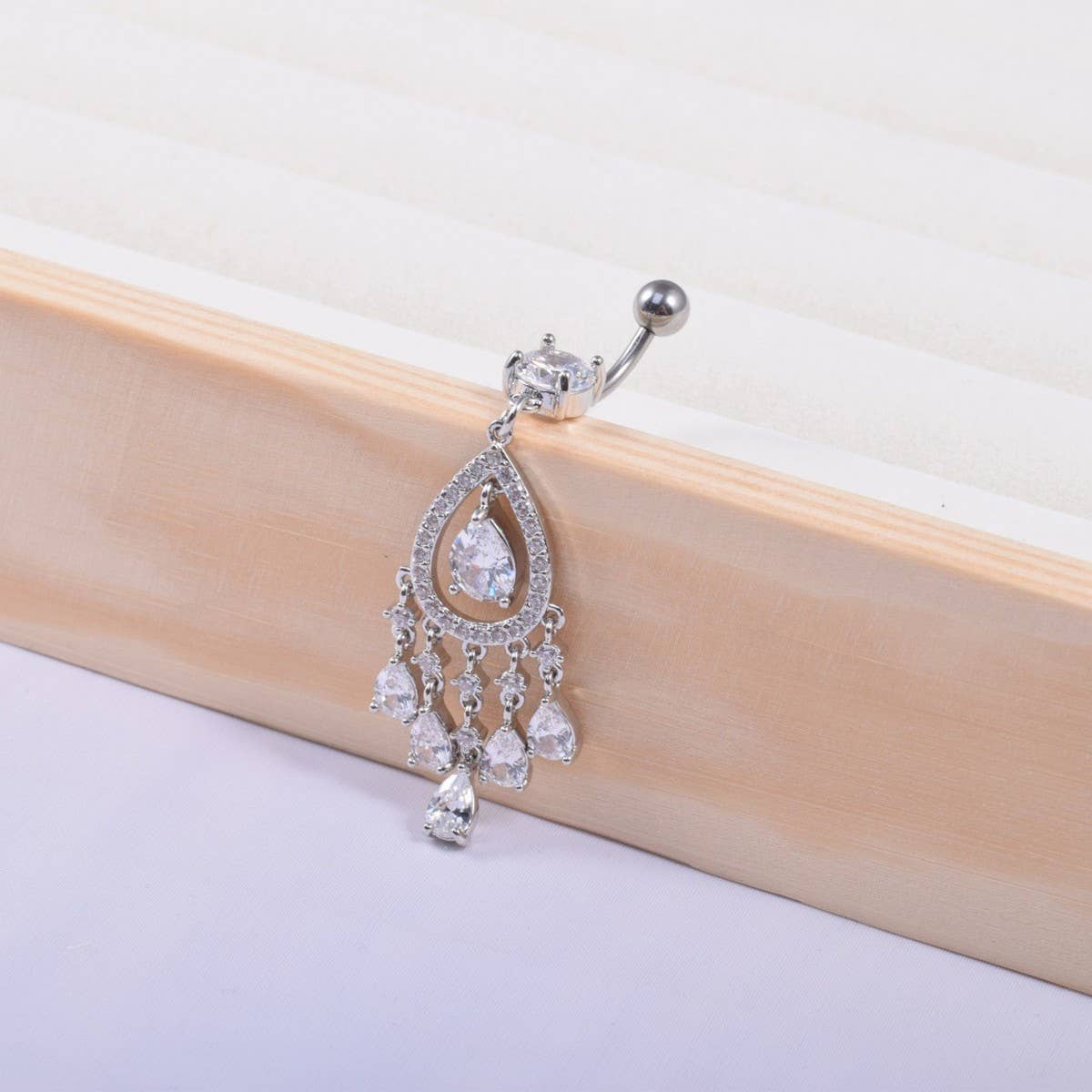 TEARDROP CZ TASSEL NAVEL RING BELLY PIERCING_CWMM9368