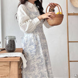 BLUE INK FISHTAIL COTTON LONG APRON_CWMM5793