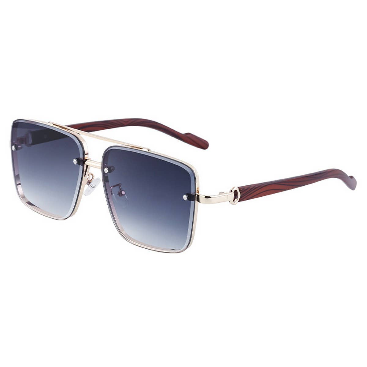 SQUARE FRAME FAUX WOOD GRAIN TEMPLE SUNGLASSES_CWASG0562