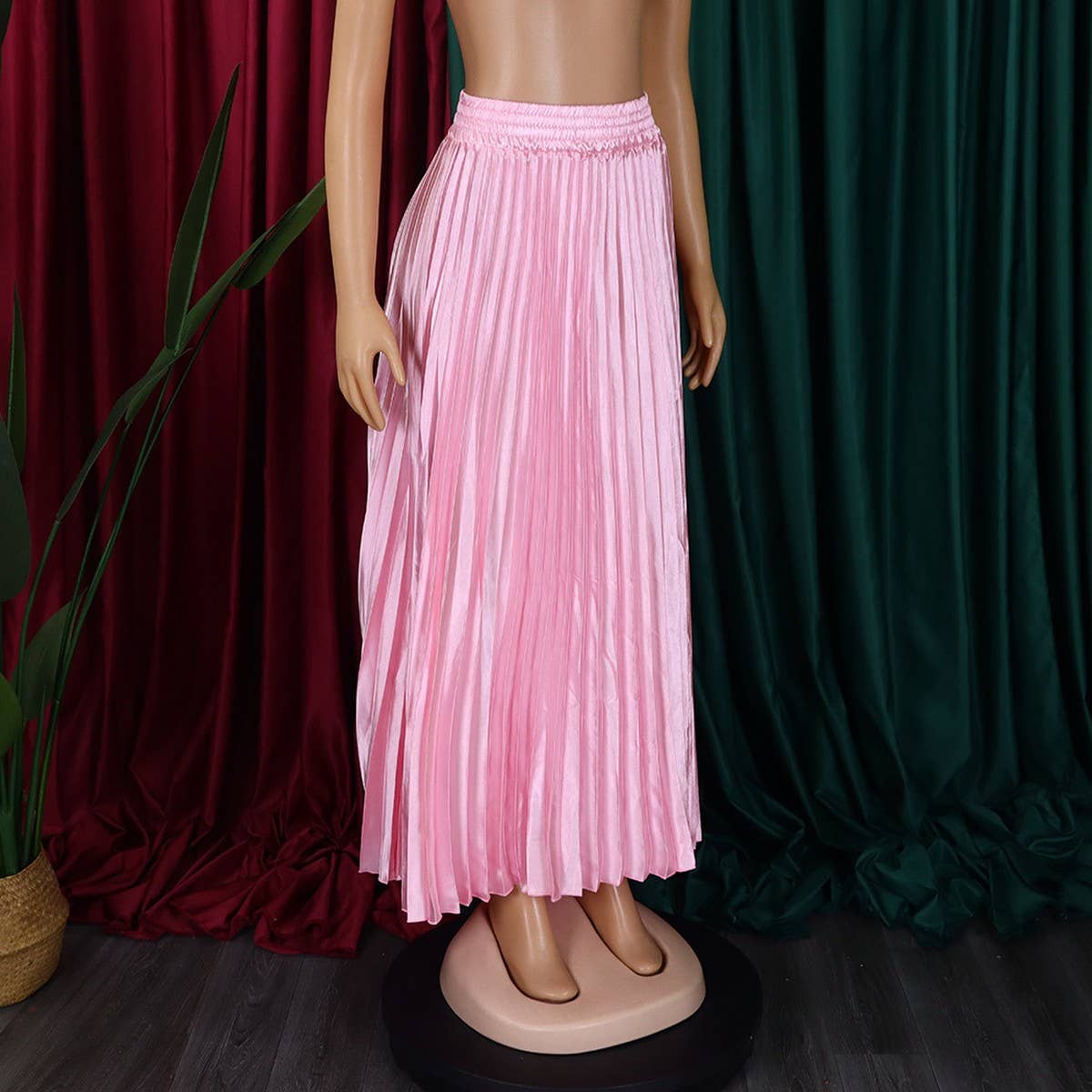 PLUS SIZE MID HIGH WAIST PLEATED LONG SKIRT_CWDMD3676