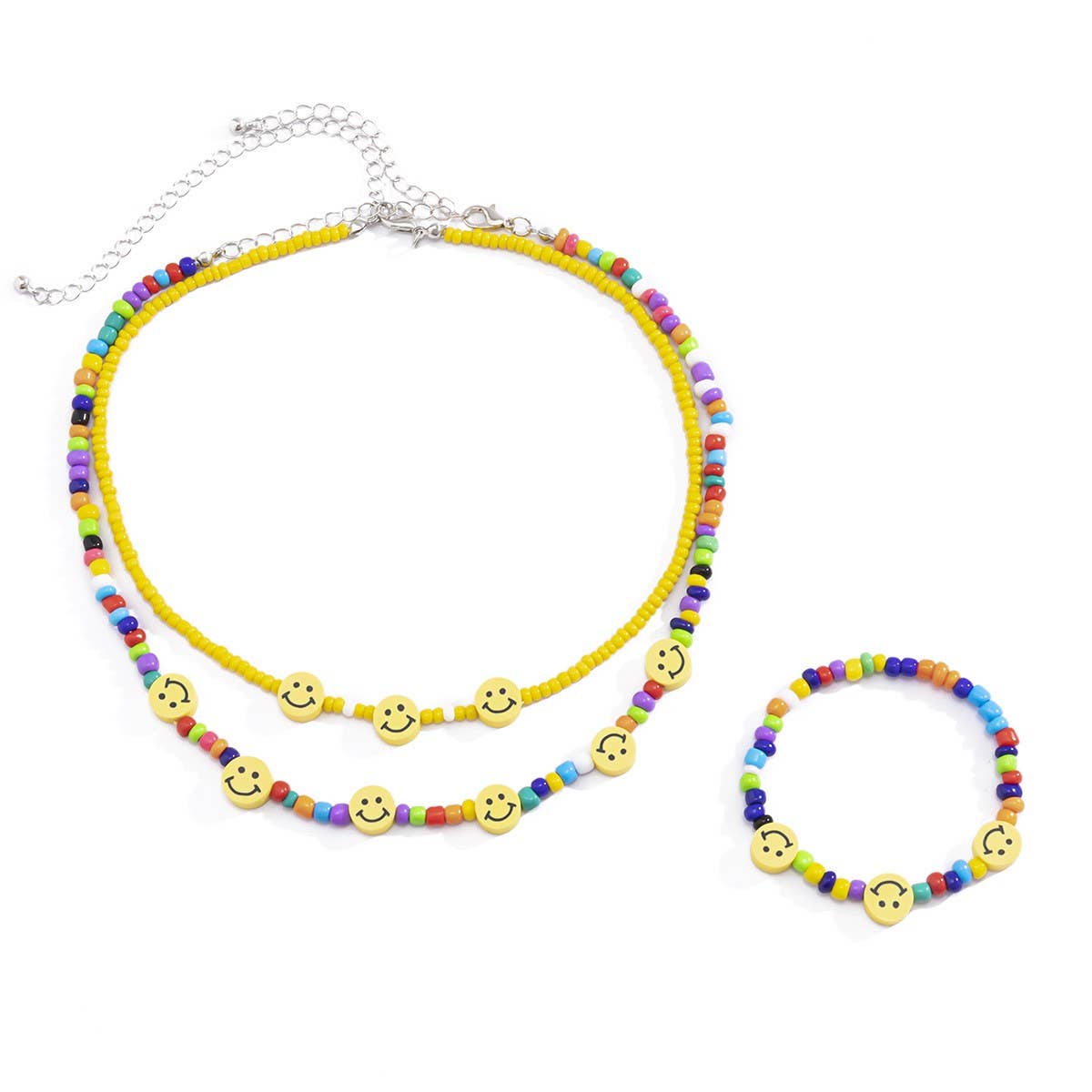 COLD GEOMETRIC COLOR SMILEY FACE NECKLACE_CWAJE1481