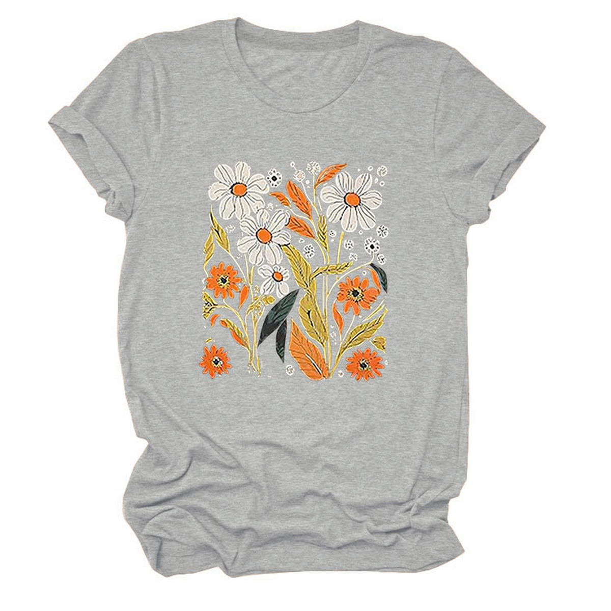 Women Summer Tee ??Flor Casual Round Neck_Cwtts1500
